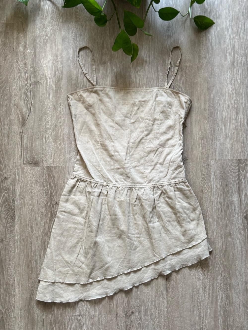 VTG y2k 2000’s Beige Brown Asymmetrical Mini Dress